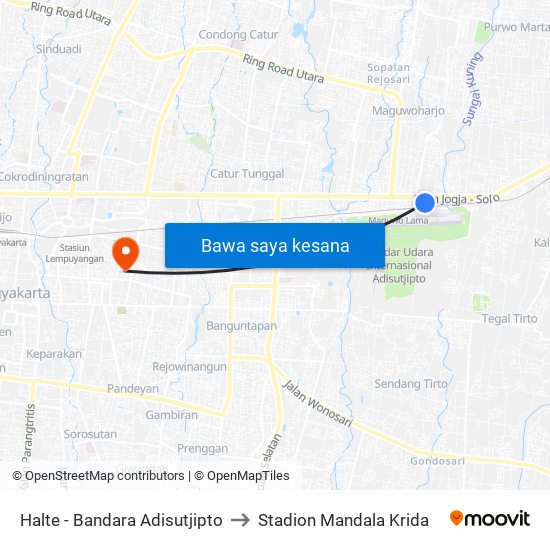 Halte - Bandara Adisutjipto to Stadion Mandala Krida map