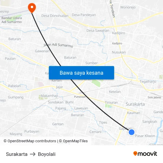 Surakarta to Boyolali map