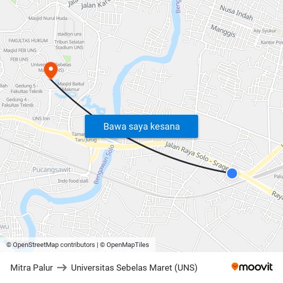 Mitra Palur to Universitas Sebelas Maret (UNS) map