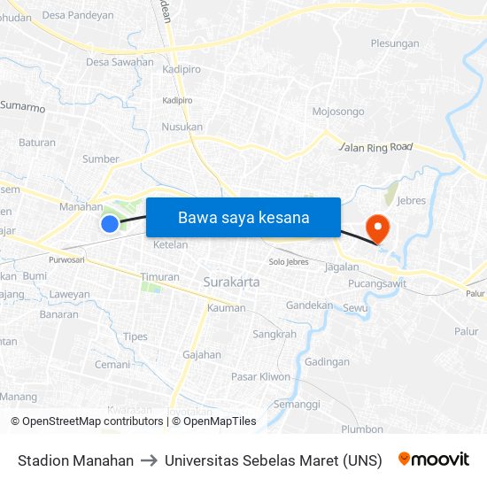 Stadion Manahan to Universitas Sebelas Maret (UNS) map