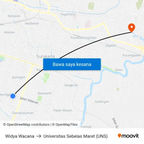 Widya Wacana to Universitas Sebelas Maret (UNS) map