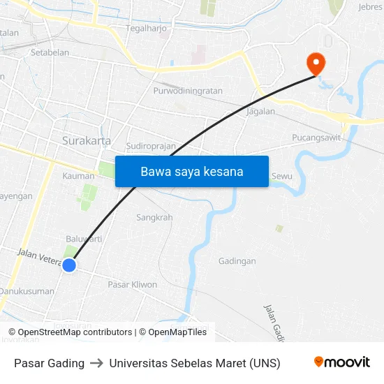 Pasar Gading to Universitas Sebelas Maret (UNS) map
