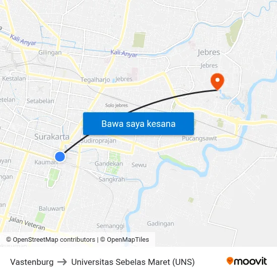 Vastenburg to Universitas Sebelas Maret (UNS) map