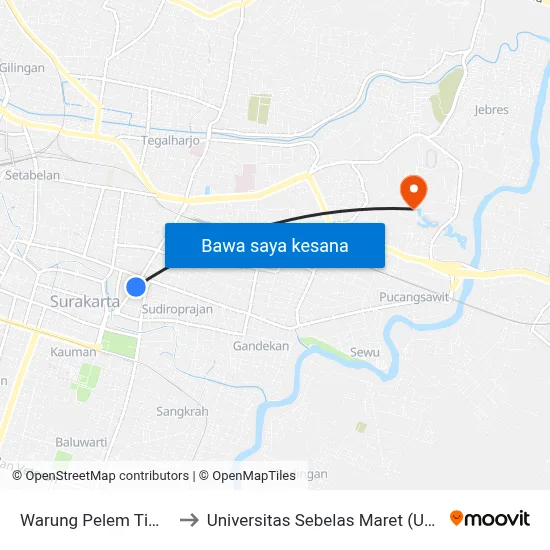 Warung Pelem Timur to Universitas Sebelas Maret (UNS) map