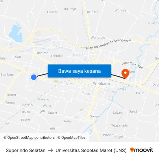 Superindo Selatan to Universitas Sebelas Maret (UNS) map