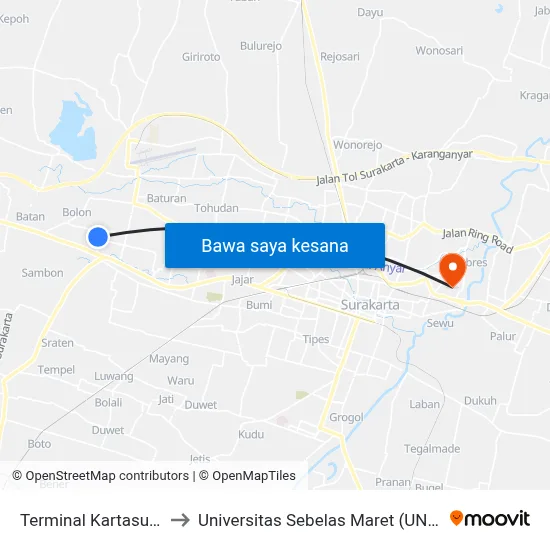 Terminal Kartasura to Universitas Sebelas Maret (UNS) map