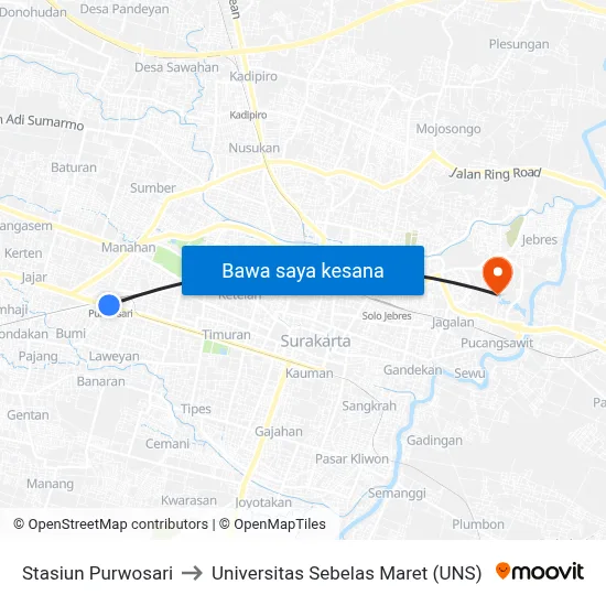 Stasiun Purwosari to Universitas Sebelas Maret (UNS) map