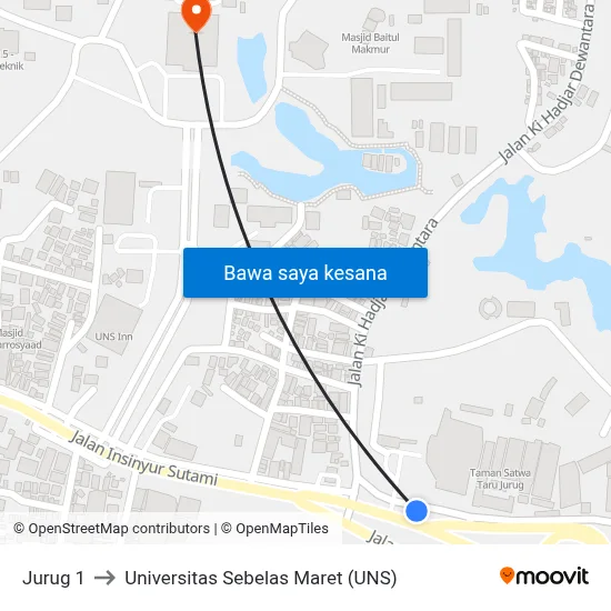 Jurug 1 to Universitas Sebelas Maret (UNS) map