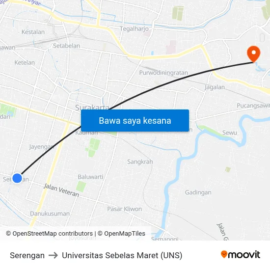 Serengan to Universitas Sebelas Maret (UNS) map