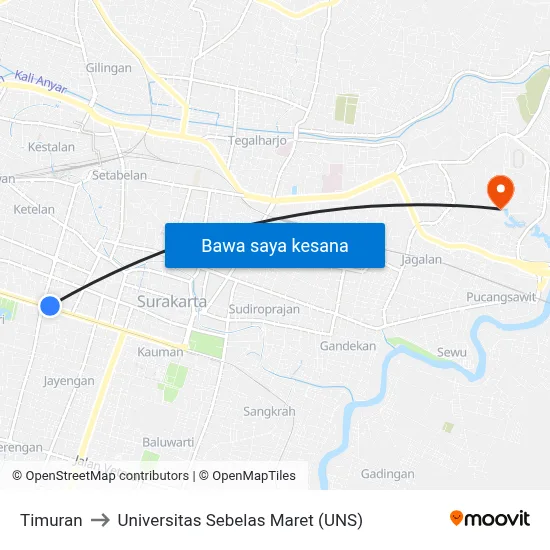 Timuran to Universitas Sebelas Maret (UNS) map