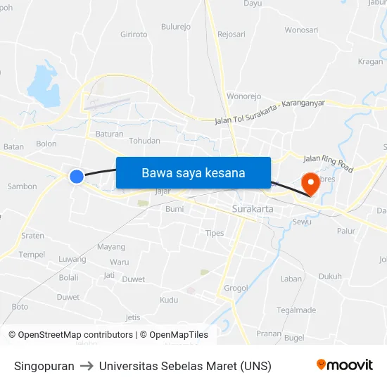 Singopuran to Universitas Sebelas Maret (UNS) map