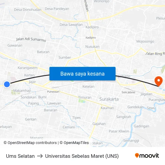 Ums Selatan to Universitas Sebelas Maret (UNS) map
