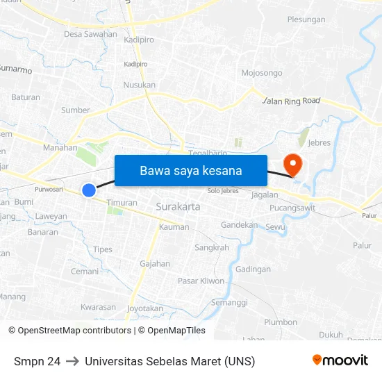 Smpn 24 to Universitas Sebelas Maret (UNS) map
