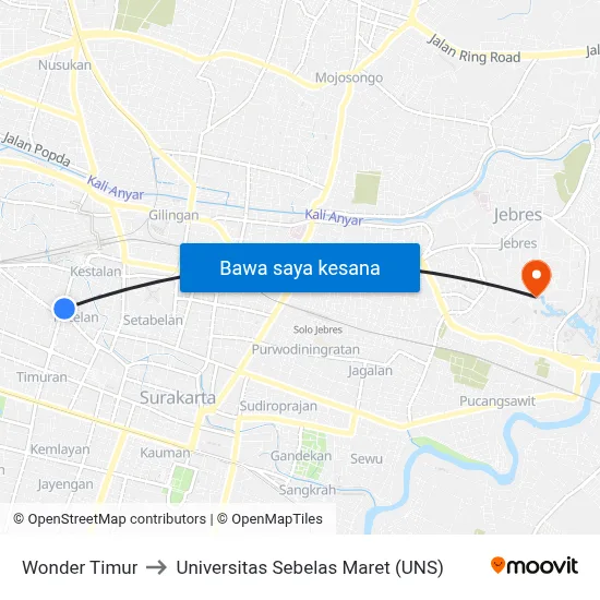 Wonder Timur to Universitas Sebelas Maret (UNS) map