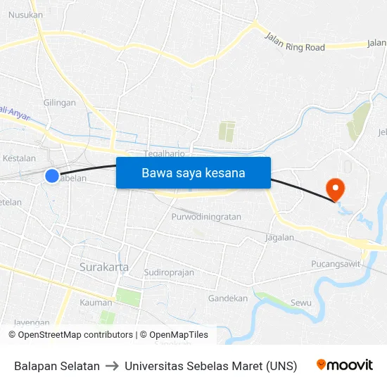 Balapan Selatan to Universitas Sebelas Maret (UNS) map