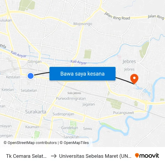 Tk Cemara Selatan to Universitas Sebelas Maret (UNS) map