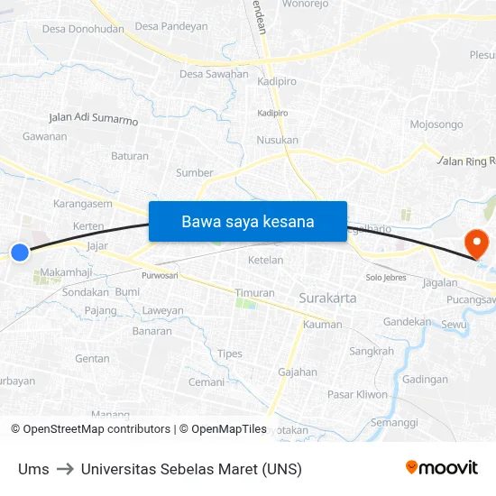 Ums to Universitas Sebelas Maret (UNS) map
