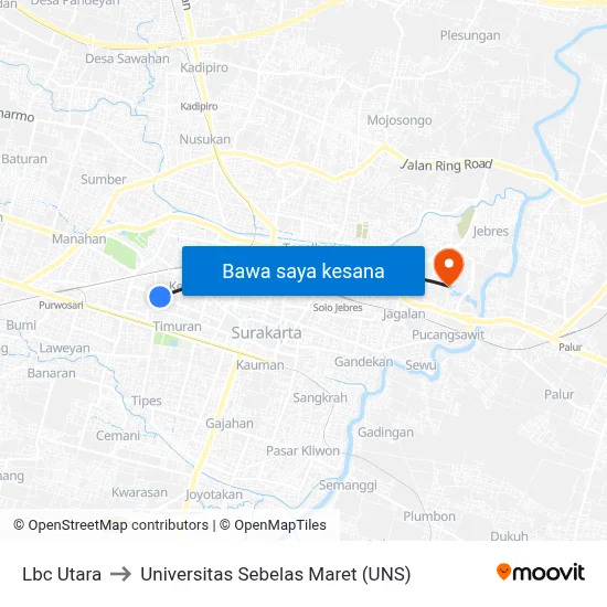 Lbc Utara to Universitas Sebelas Maret (UNS) map