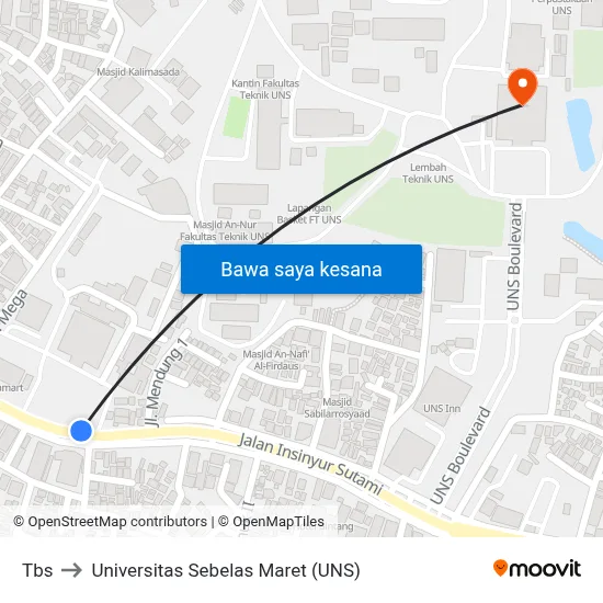 Tbs to Universitas Sebelas Maret (UNS) map