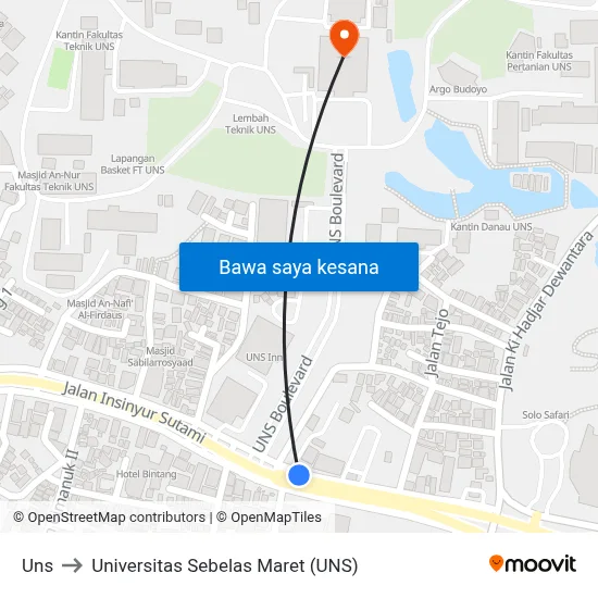 Uns to Universitas Sebelas Maret (UNS) map