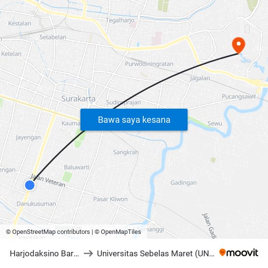 Harjodaksino Barat to Universitas Sebelas Maret (UNS) map