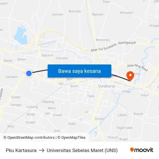 Pku Kartasura to Universitas Sebelas Maret (UNS) map