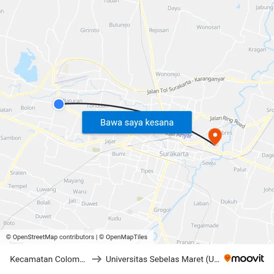 Kecamatan Colomadu to Universitas Sebelas Maret (UNS) map