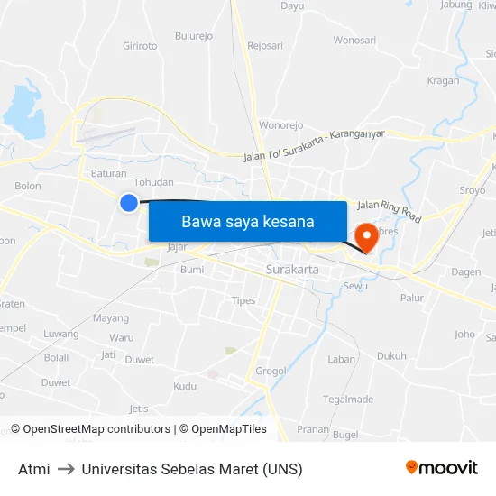 Atmi to Universitas Sebelas Maret (UNS) map