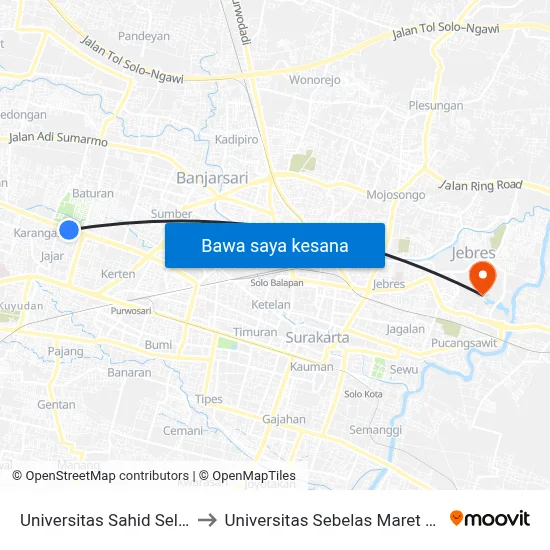 Universitas Sahid Selatan to Universitas Sebelas Maret (UNS) map