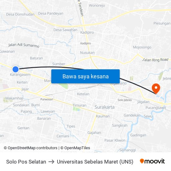 Solo Pos Selatan to Universitas Sebelas Maret (UNS) map