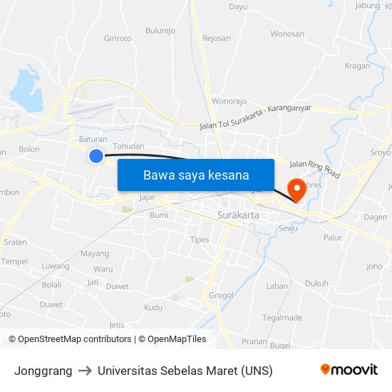 Jonggrang to Universitas Sebelas Maret (UNS) map