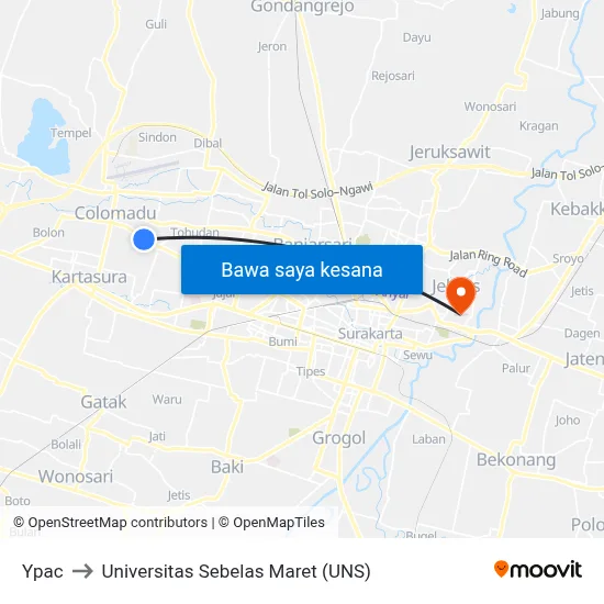 Ypac to Universitas Sebelas Maret (UNS) map