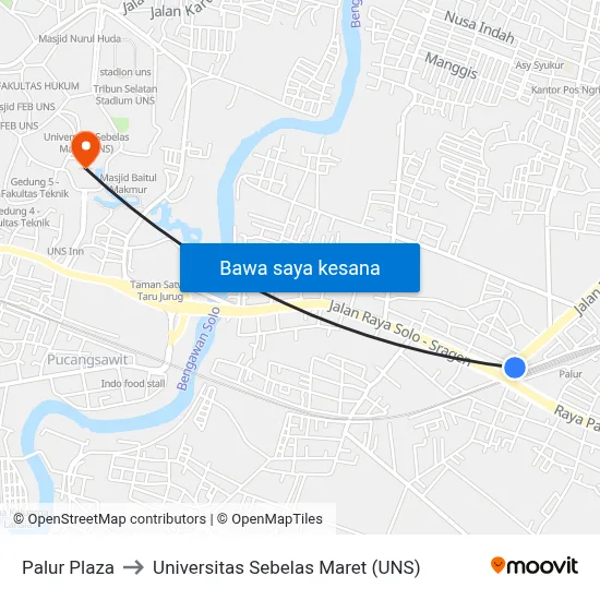 Palur Plaza to Universitas Sebelas Maret (UNS) map