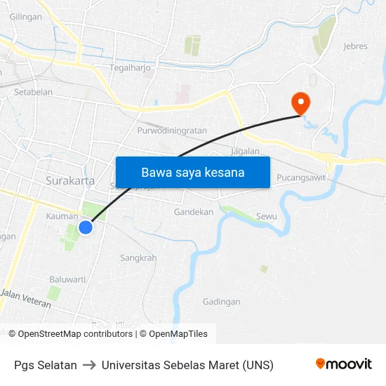 Pgs Selatan to Universitas Sebelas Maret (UNS) map