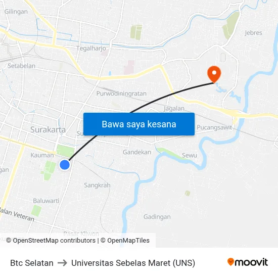 Btc Selatan to Universitas Sebelas Maret (UNS) map