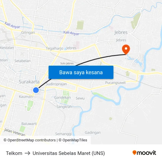 Telkom to Universitas Sebelas Maret (UNS) map
