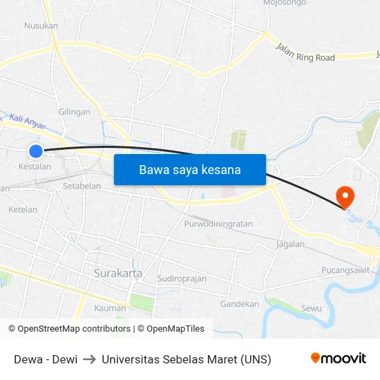 Dewa - Dewi to Universitas Sebelas Maret (UNS) map