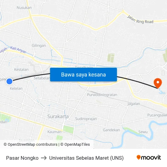 Pasar Nongko to Universitas Sebelas Maret (UNS) map