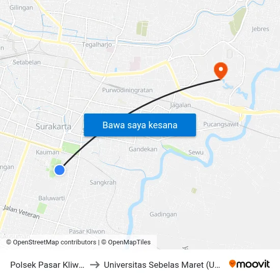 Polsek Pasar Kliwon to Universitas Sebelas Maret (UNS) map