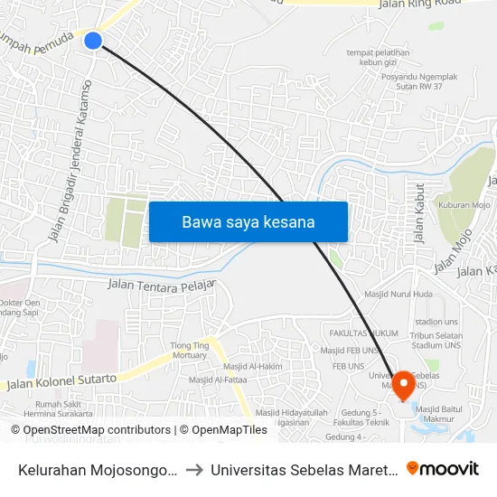 Kelurahan Mojosongo Barat to Universitas Sebelas Maret (UNS) map
