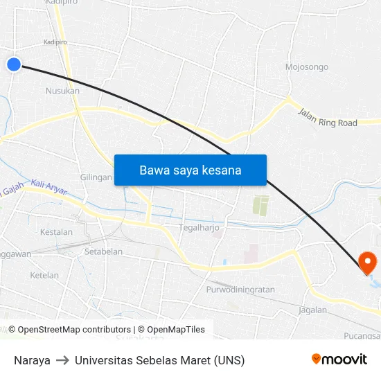 Naraya to Universitas Sebelas Maret (UNS) map