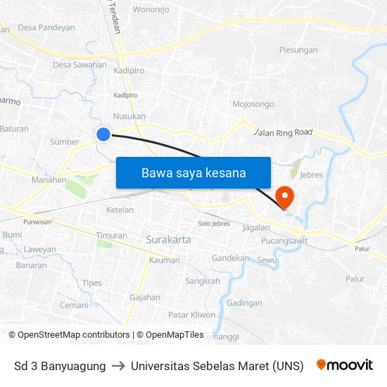 Sd 3 Banyuagung to Universitas Sebelas Maret (UNS) map