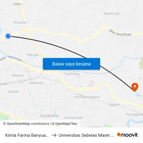 Kimia Farma Banyuagung to Universitas Sebelas Maret (UNS) map