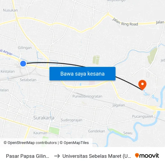 Pasar Papsa Gilingan to Universitas Sebelas Maret (UNS) map