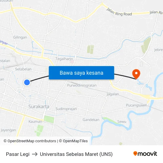 Pasar Legi to Universitas Sebelas Maret (UNS) map