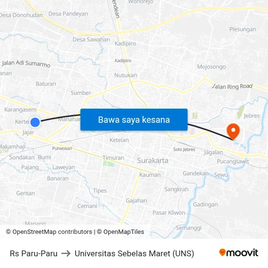 Rs Paru-Paru to Universitas Sebelas Maret (UNS) map