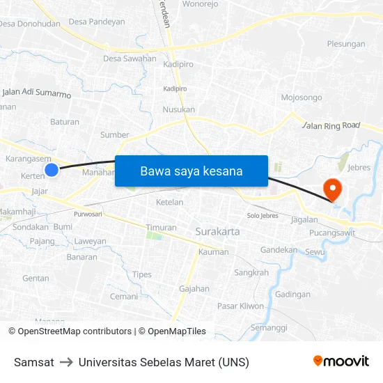 Samsat to Universitas Sebelas Maret (UNS) map