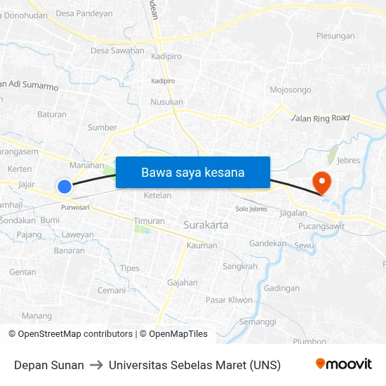 Depan Sunan to Universitas Sebelas Maret (UNS) map