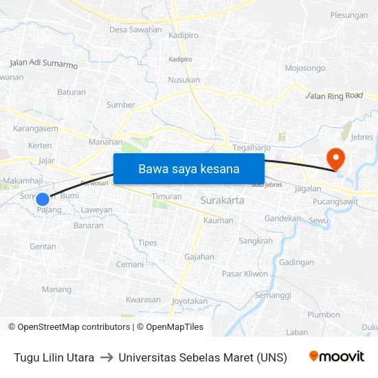Tugu Lilin Utara to Universitas Sebelas Maret (UNS) map