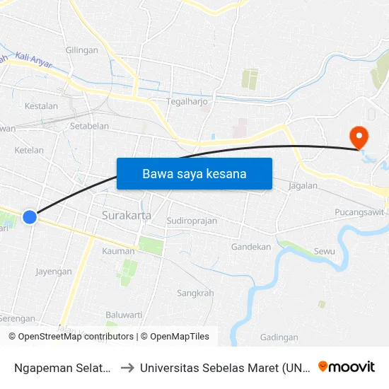 Ngapeman Selatan to Universitas Sebelas Maret (UNS) map